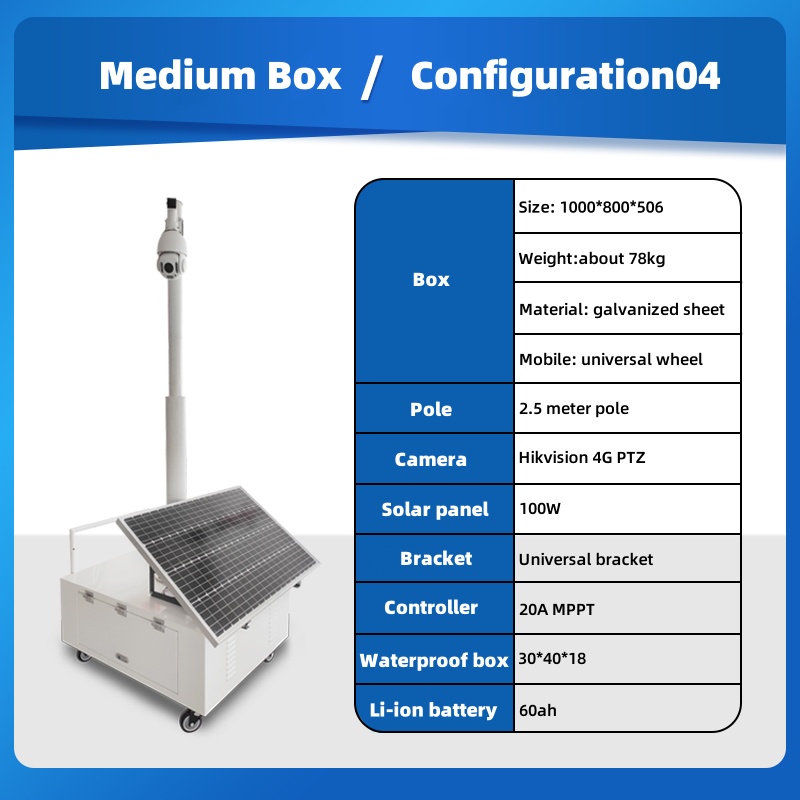 Mobile Surveillance Trailer with 3 Meters Pole for Remote Monitoring – Solar CCTV System China