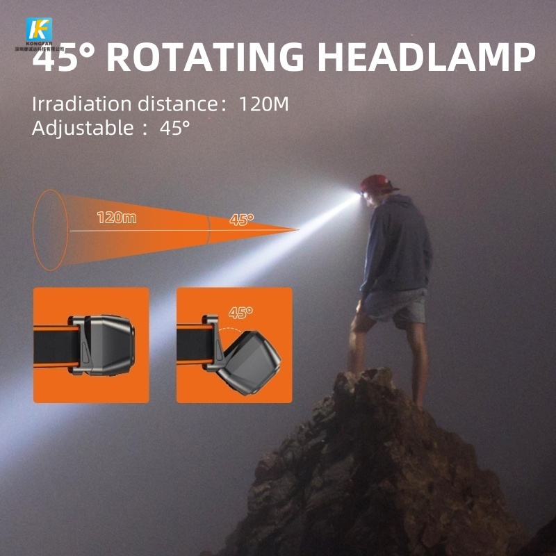 Rechargeable LED Headlamp with 9 Modes and 45° Rotation for Hiking Camping Outdoor Use - OEM China