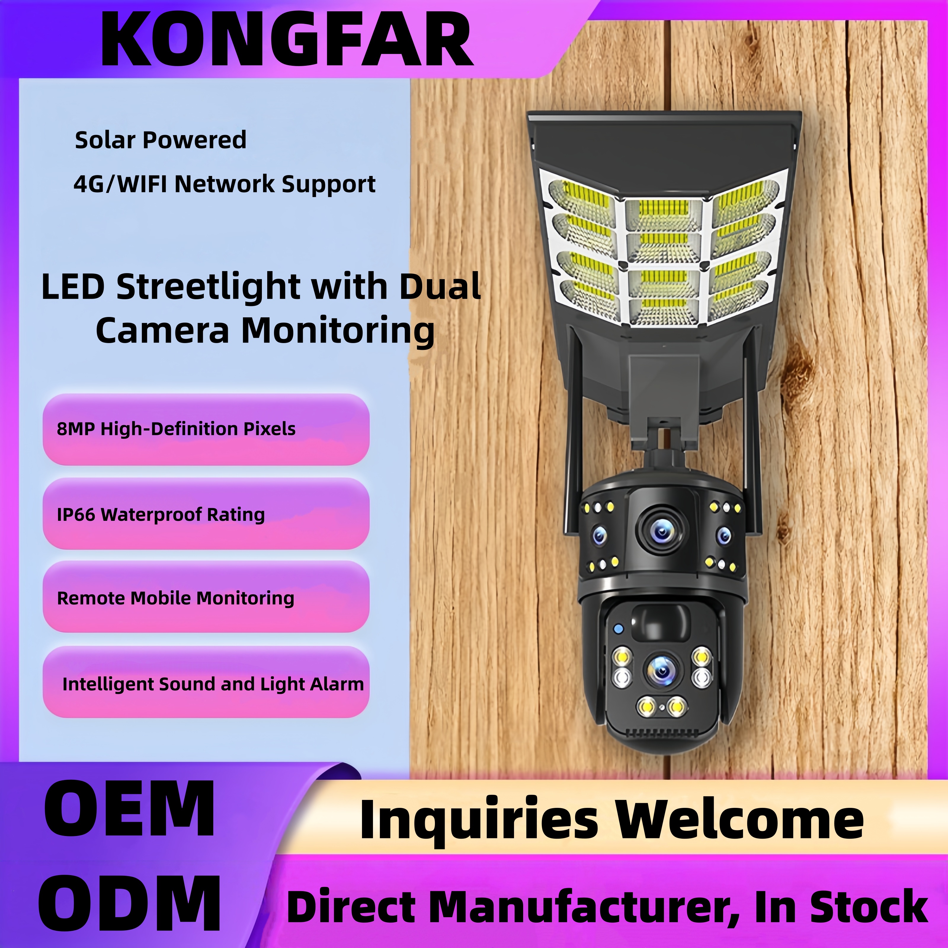 Solar-Powered LED Street Light with Integrated Dual-Camera Surveillance