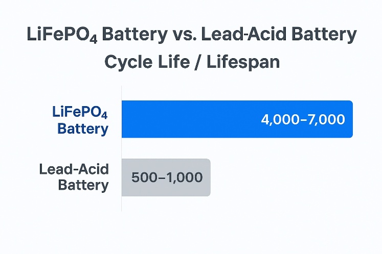 Chart comparing battery lifespan between LiFePO₄ and lead-acid in off-grid solar CCTV kits for road and LED display power