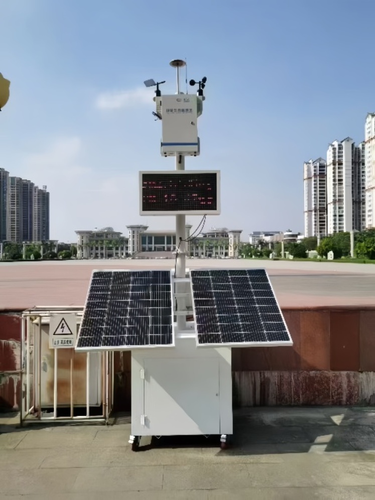 Monitoring system with solar panel installed in city setting
