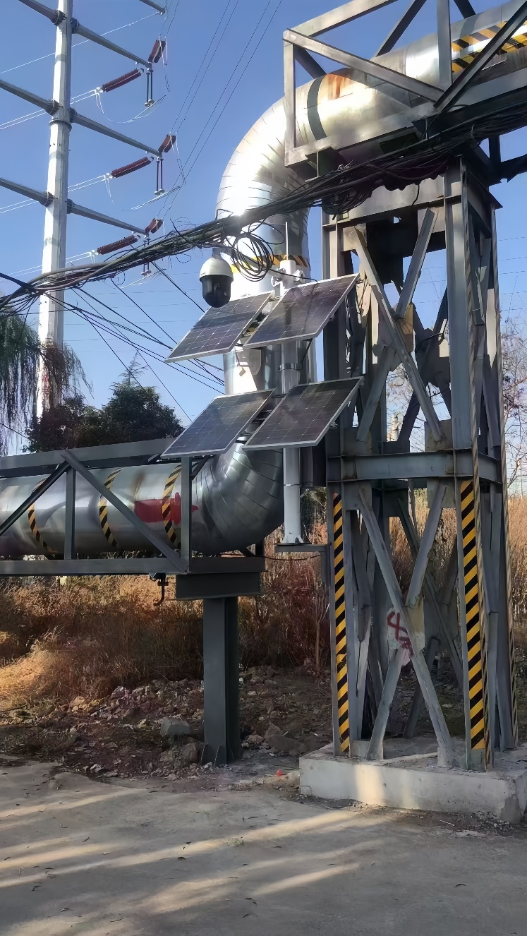Steel-frame mounted surveillance system over elevated pipeline