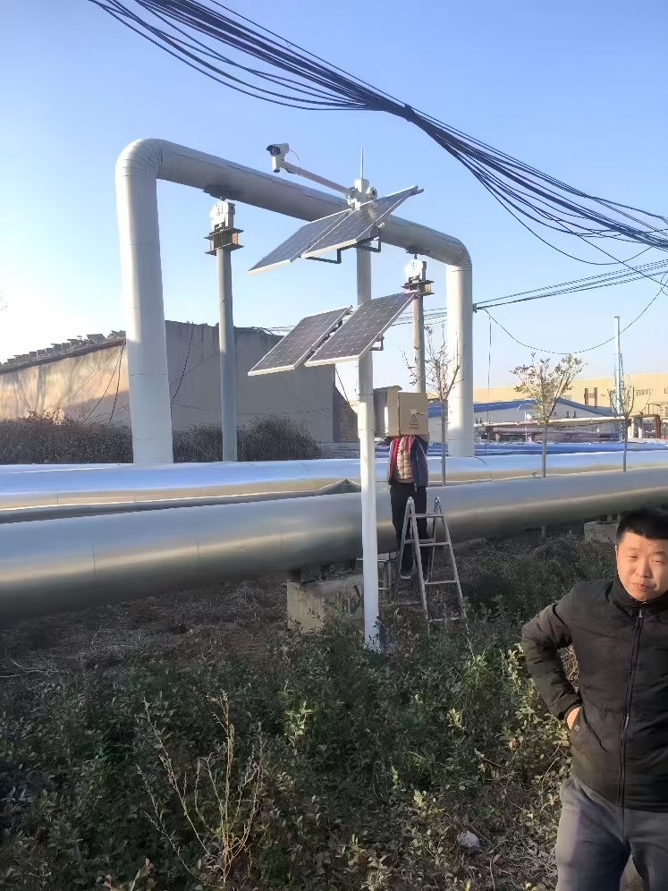 Solar surveillance system installed near exposed pipeline