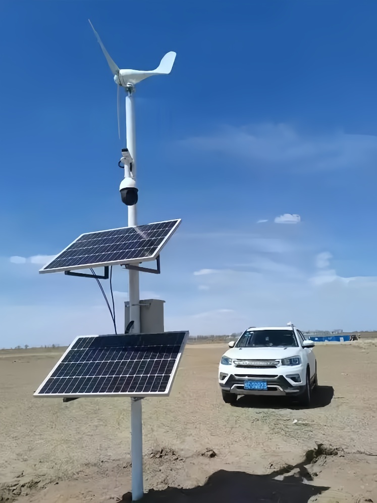 hybrid wind solar CCTV surveillance kit with PTZ camera, solar street lamp, 4G router and battery case for highway security projects