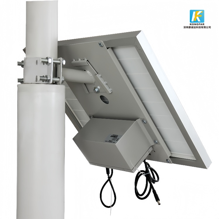 This rear-mounted solar unit with integrated battery box shows a pole-mounted solar CCTV kit designed for off-grid surveillance, developed by a China OEM supplier for remote area security