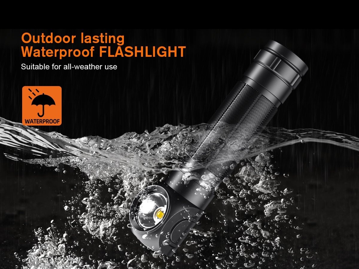 A waterproof USB LED headlamp is shown submerged in water, demonstrating its IPX4 water resistance and rugged design. Ideal for outdoor applications in rainy or wet environments. Designed by Kongfar, a China flashlight manufacturer