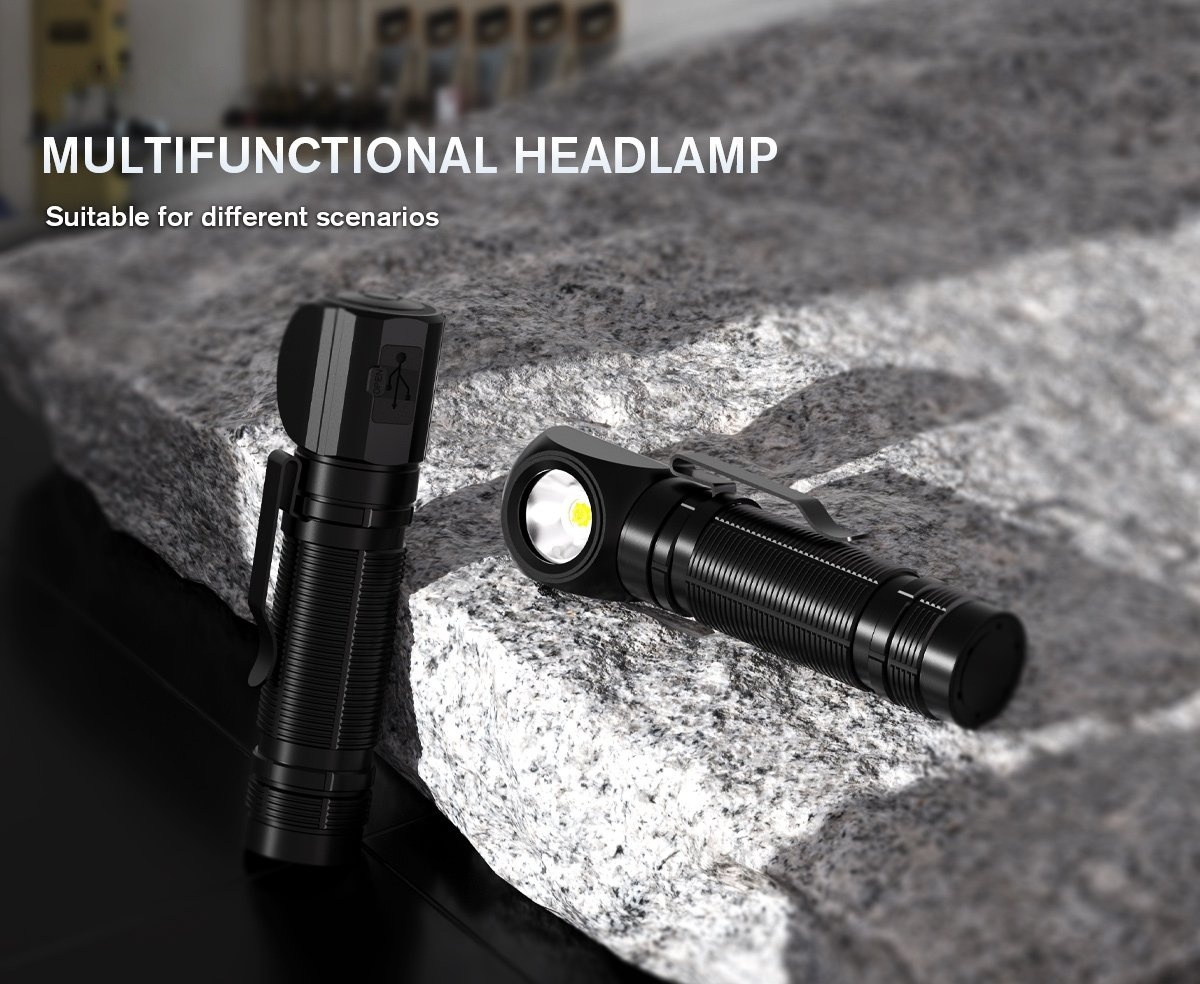 USB rechargeable headlamp with 5 brightness levels designed for electricians and outdoor work in Eastern Europe