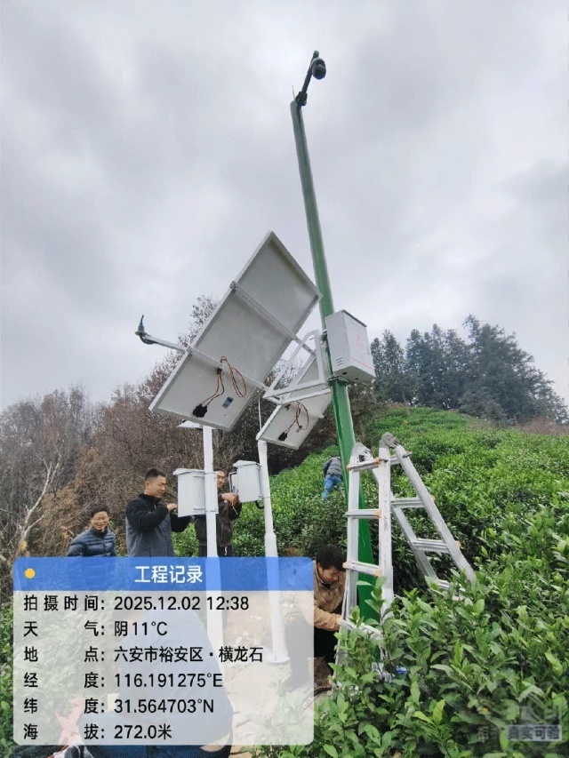 Off-grid solar power system deployed in mountainous tea plantation to support continuous agricultural monitoring in Lu'an, Anhui, China
