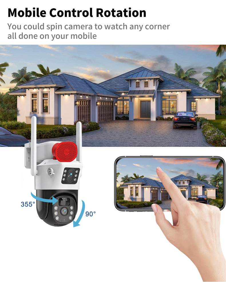 Solar-powered PTZ camera enabling mobile remote rotation and wide-angle outdoor monitoring, designed for off-grid security applications requiring flexible coverage and real-time control
