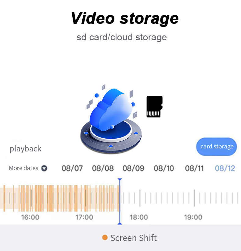 Solar powered security camera video storage interface showing SD card and cloud playback timeline for off grid surveillance applications