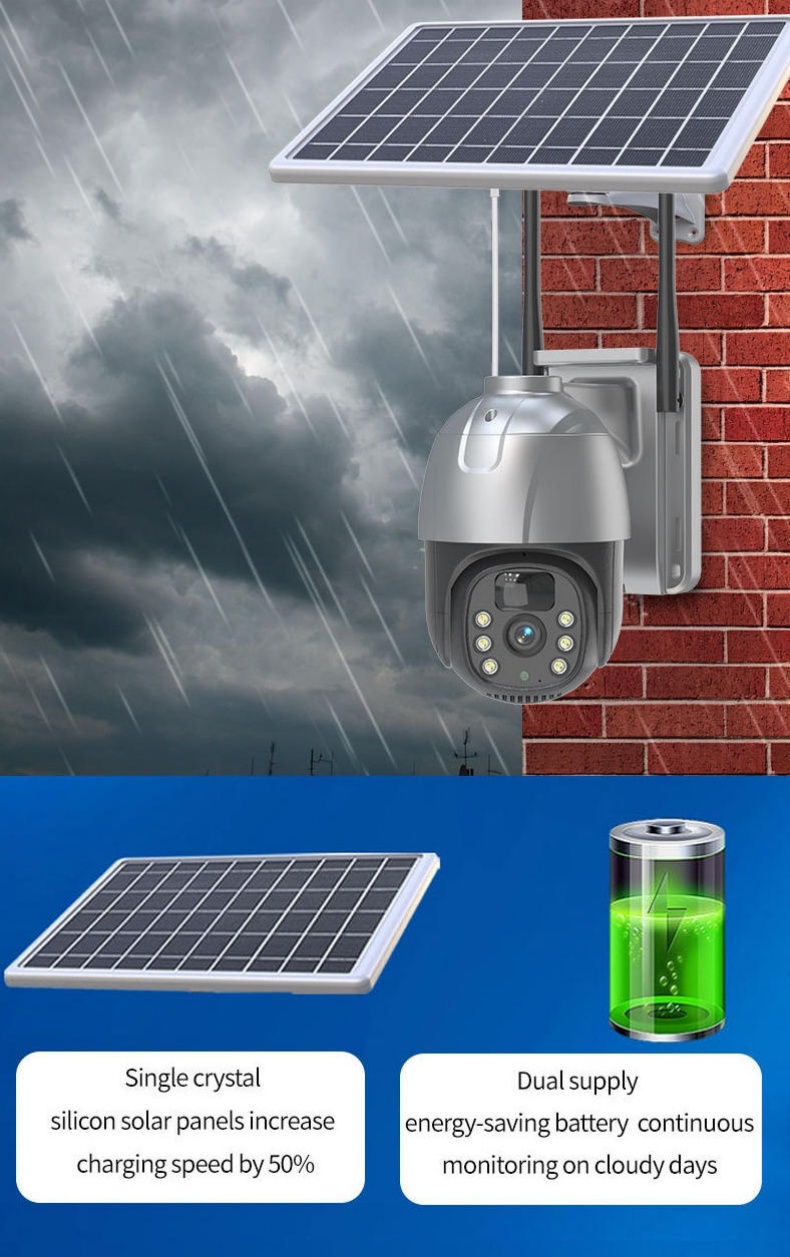 Solar powered outdoor security camera engineered for weather resistant operation in rain and harsh environmental conditions
