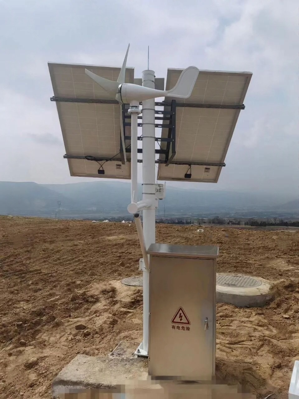 Integrated wind-solar hybrid power system in distributed smart agriculture sites confirms that solar panels, wind generation, and protected control enclosure must operate as one power architecture under off-grid deployment, weather variation, and field maintenance constraints