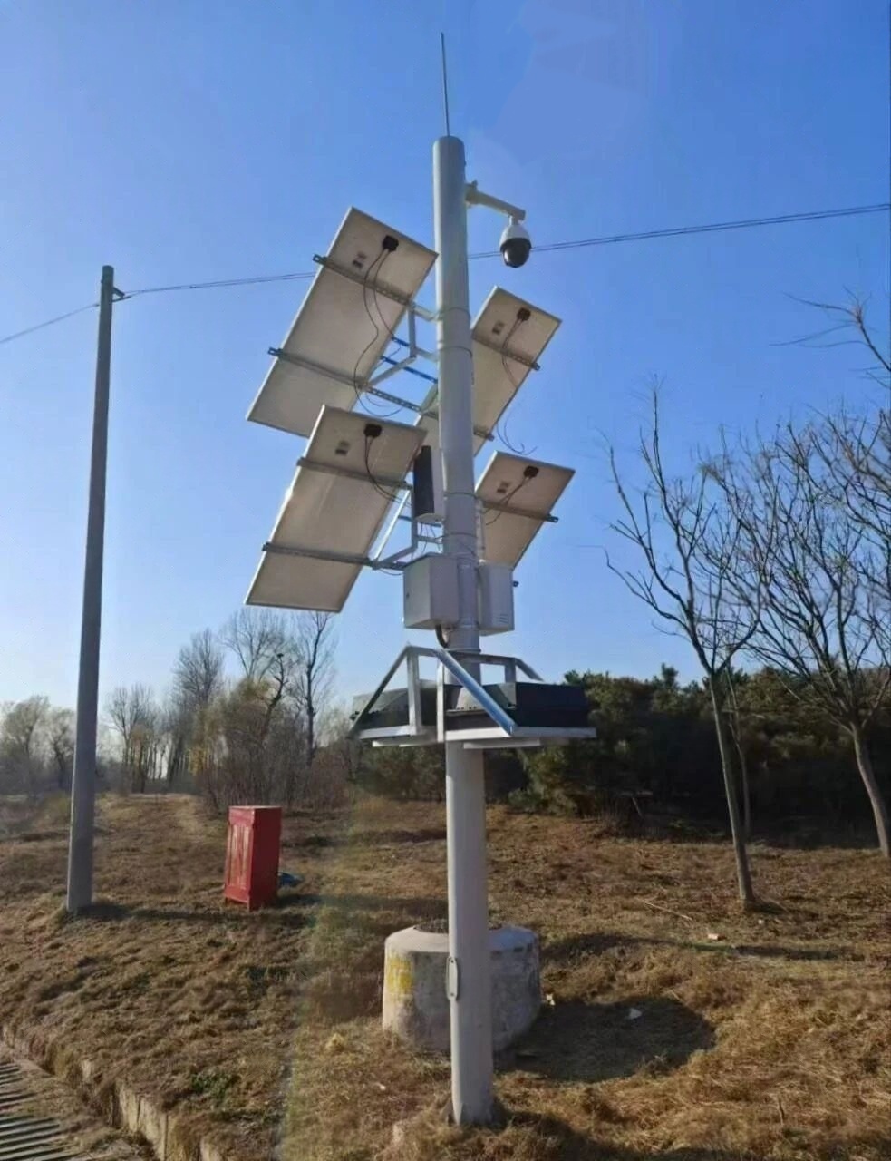 Pole-mounted solar power supply system architecture in remote gas pipeline security monitoring applications demonstrates that photovoltaic generation, battery storage, and protected equipment integration can support continuous surveillance under limited grid access, outdoor exposure, and distributed maintenance constraints